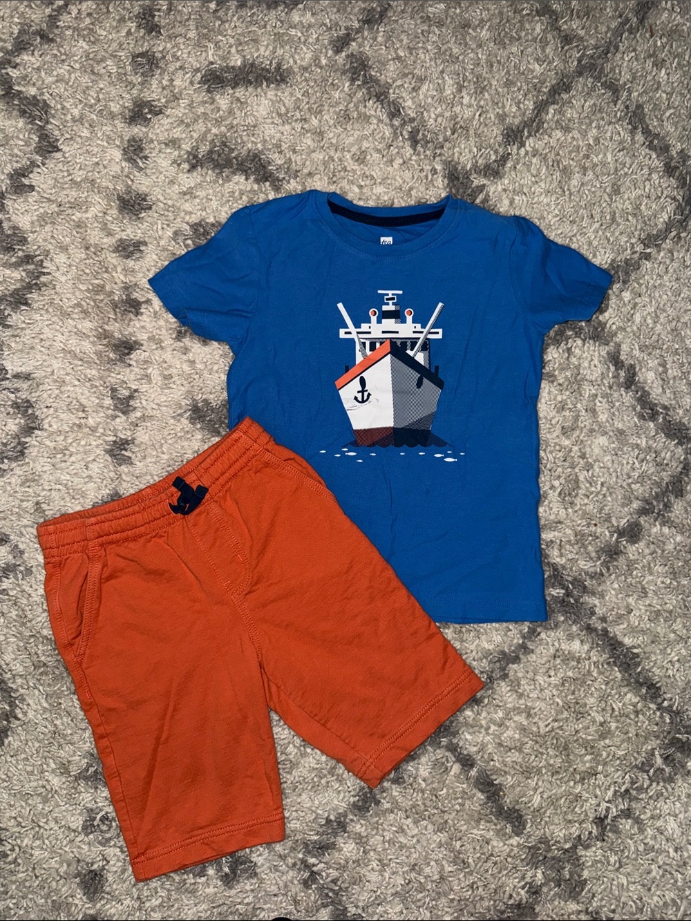 Tea Collection Blue Boat Tee and Orange Shorts Set
